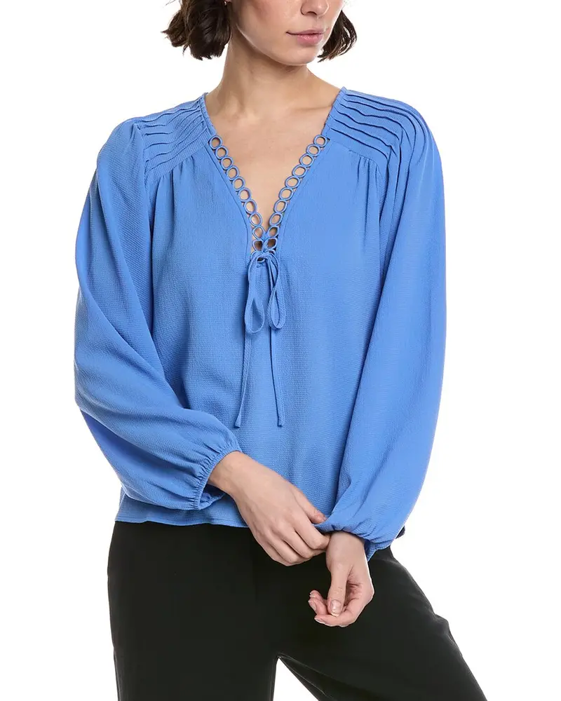 Cece V-Neck Pintuck Blouse 1