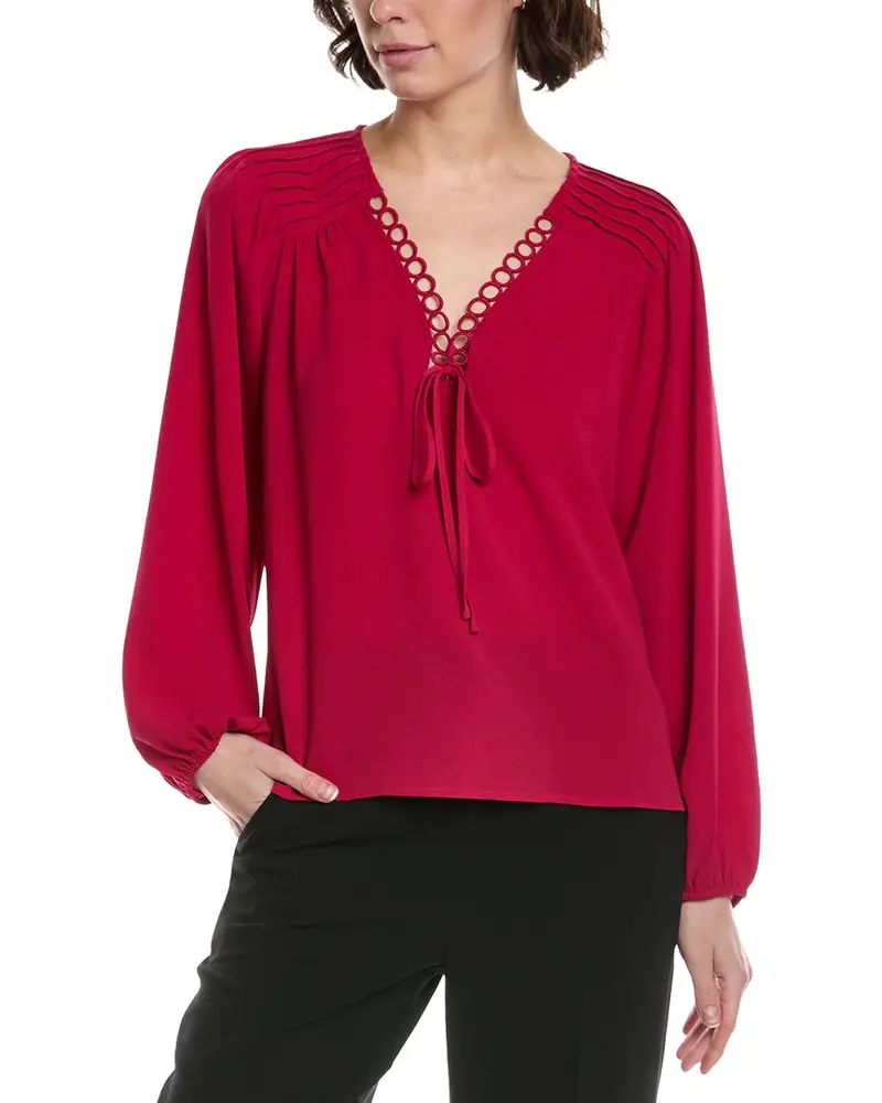 Cece V-Neck Pintuck Blouse 1