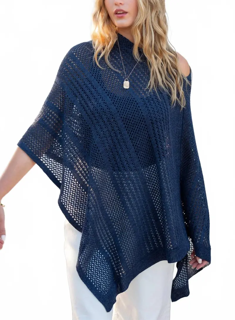 Celeste Crochet Poncho In Navy 1