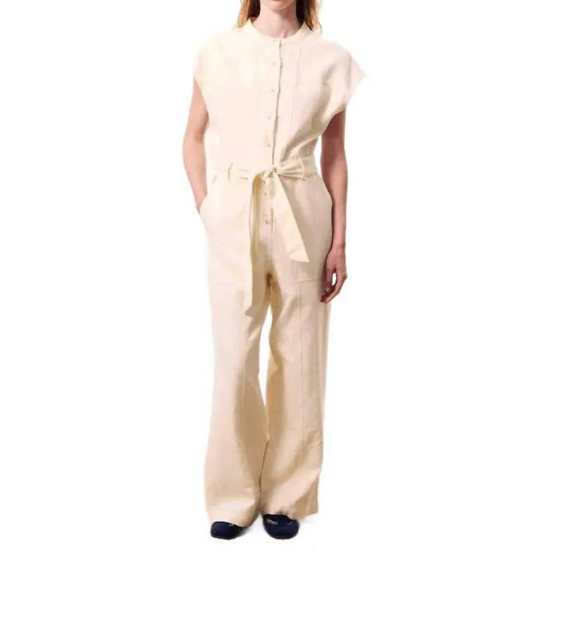 Celestia Textured Jumpsuit In Cream 1