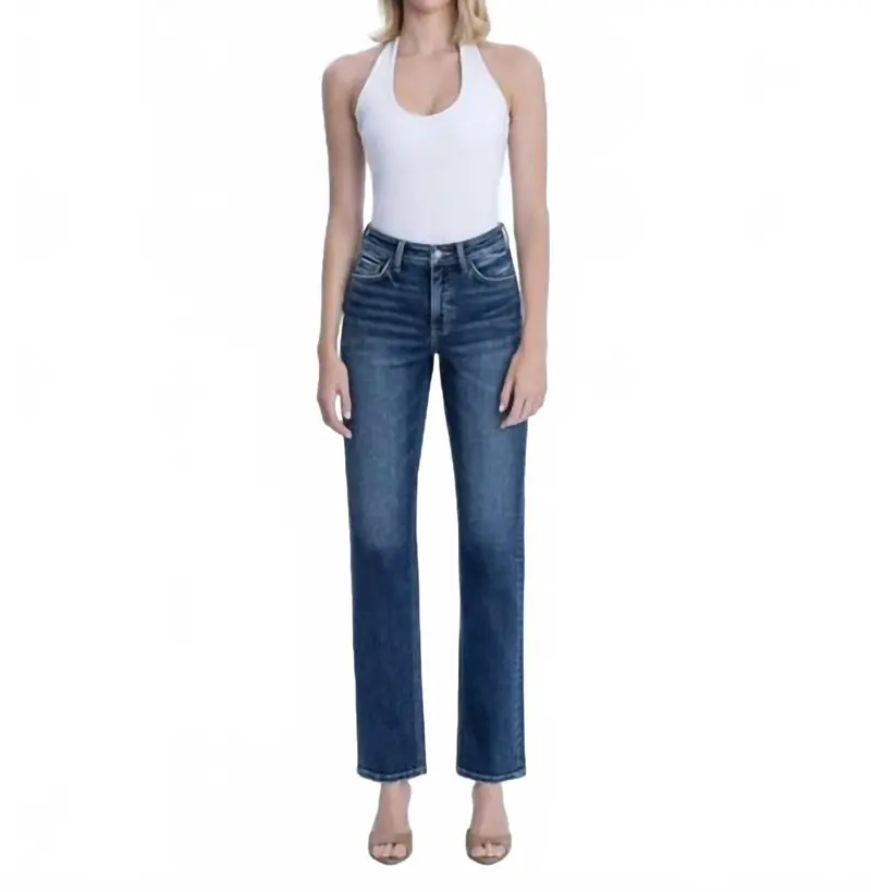 Celestial Glow High Rise Full Length Straight Jeans In Dark Wash 1