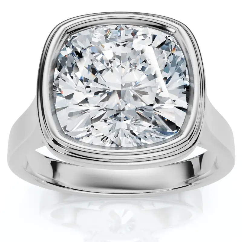Ceritifed 4Ct Eloise Cushion Cut Bezel Set Diamond Engagement Ring 14K Gold Lab 1