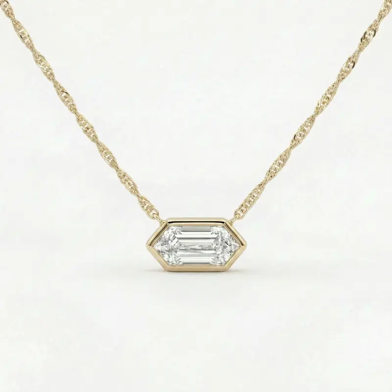 Certified 1.10Ct Long Hexagon Bezel Diamond East West Pendant Necklace Lab Grown 1