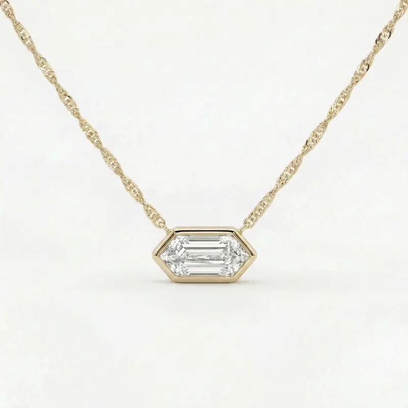 Certified 1.10Ct Long Hexagon Bezel Diamond East West Pendant Necklace Lab Grown 1