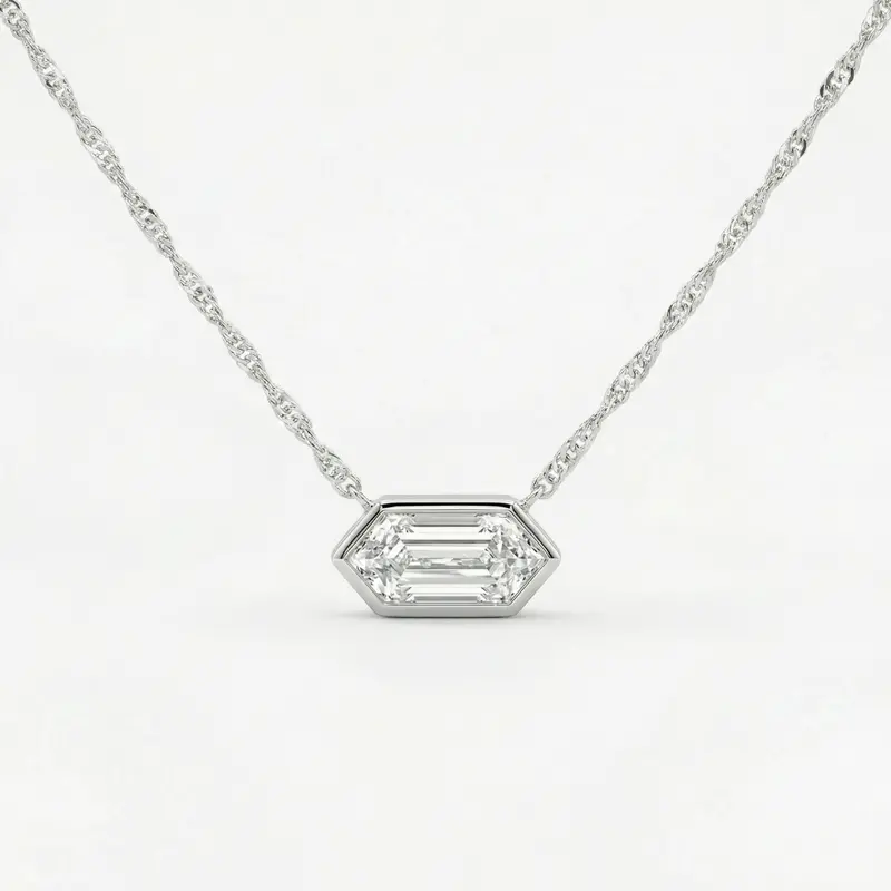 Certified 1.10Ct Long Hexagon Bezel Diamond East West Pendant Necklace Lab Grown 1