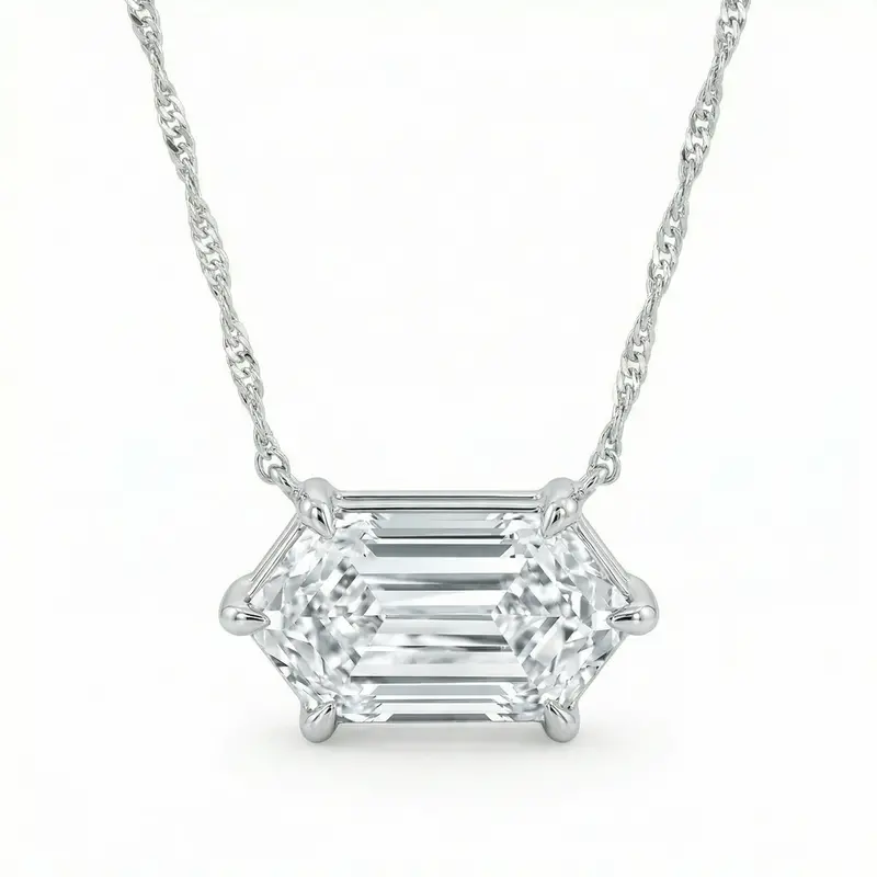 Certified 1.10Ct Long Hexagon Diamond East West Pendant Gold Necklace Lab Grown 1