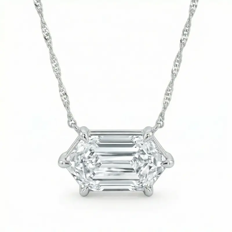 Certified 1.10Ct Long Hexagon Diamond East West Pendant Gold Necklace Lab Grown 1