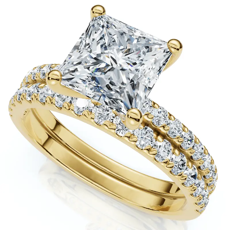 Certified 1.90Ct Princess Cut Diamond Engagement 14K Wedding Ring Set Lab Grown 1