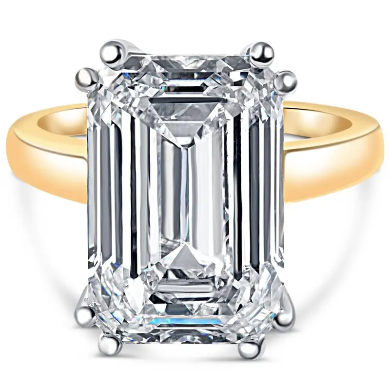 Certified 10.05Ct Emerald Cut Solitaire Diamond Engagement Ring 14K Gold Lab Grown Size: 7 1
