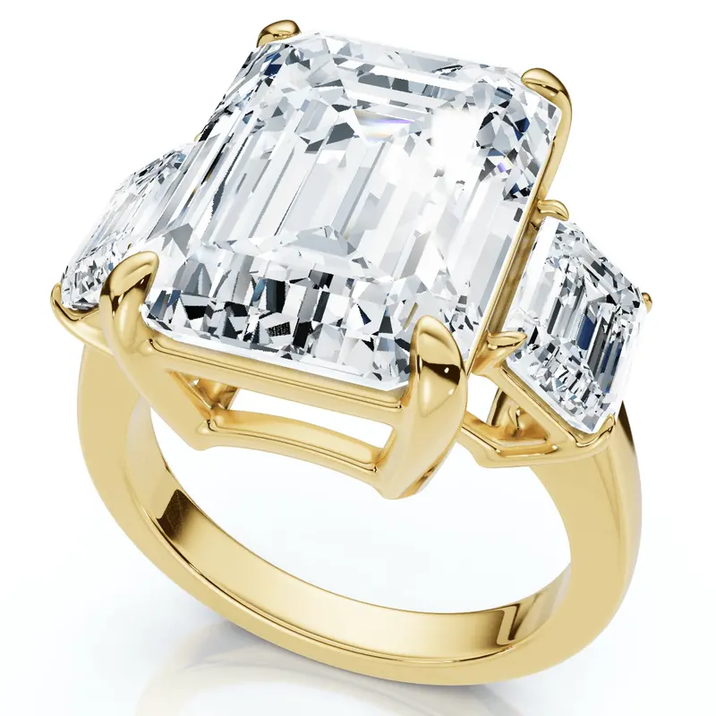 Certified 12Ct Emerald Cut Three Stone Diamond Engagement Ring Lab Grown 1