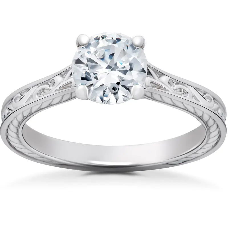 Certified 1Ct Diamond Solitaire Engagement Ring 14K White Gold Lab Grown 1