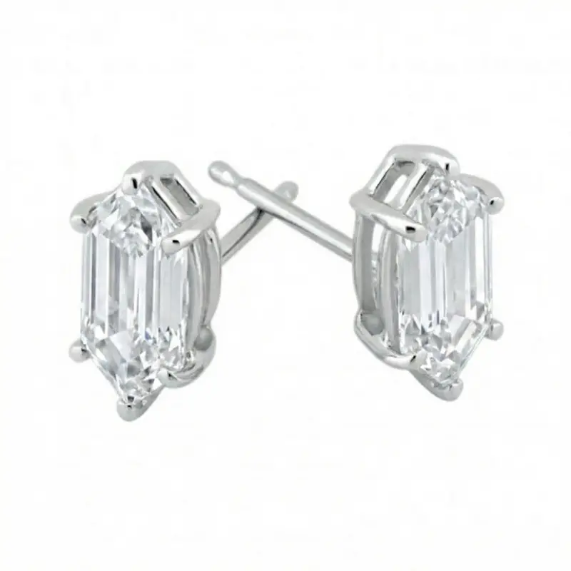 Certified 1Ct Tw Long Hexagon Diamond Studs 14K White Gold Earrings Lab Grown 1