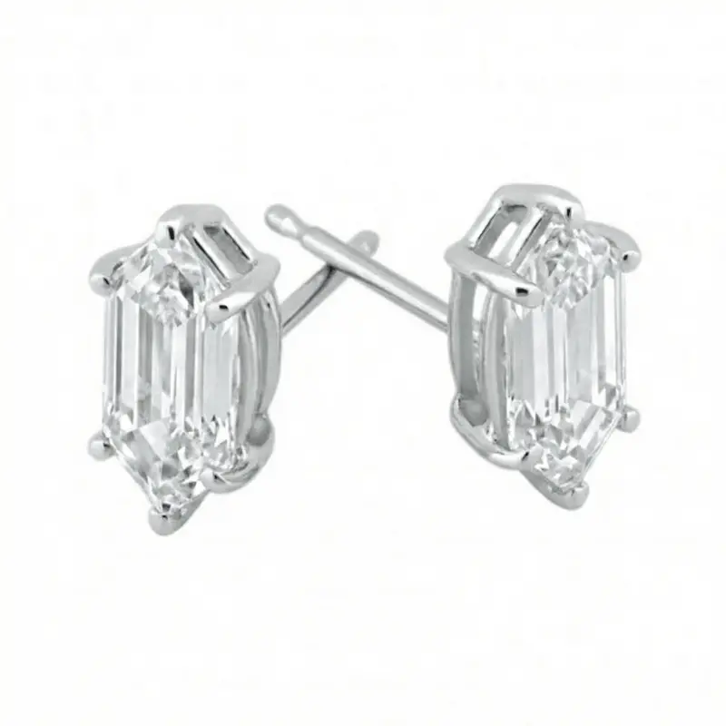 Certified 1Ct Tw Long Hexagon Diamond Studs 14K White Gold Earrings Lab Grown 1