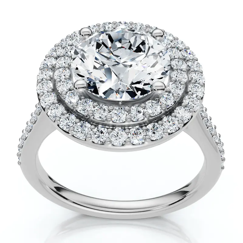 Certified 2 1/2Ct Double Halo Diamond Engagement Ring 14K Gold Or Pt Lab Grown 1