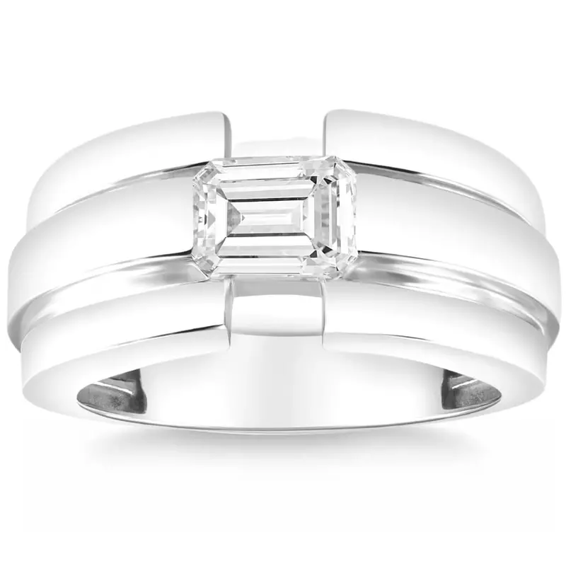 Certified 2 1/2Ct Emerald Cut Solitaire Diamond Ring 10K Gold Lab Grown Men's 1