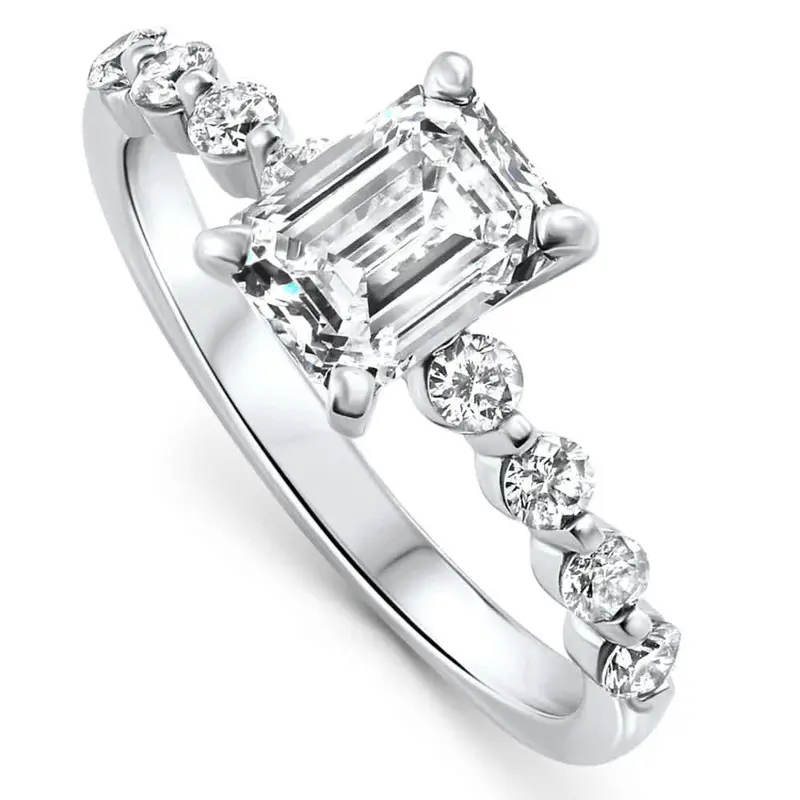 Certified 2 1/3Ct Emerald Cut Diamond Engagement Ring 14K Gold Lab Grown 1