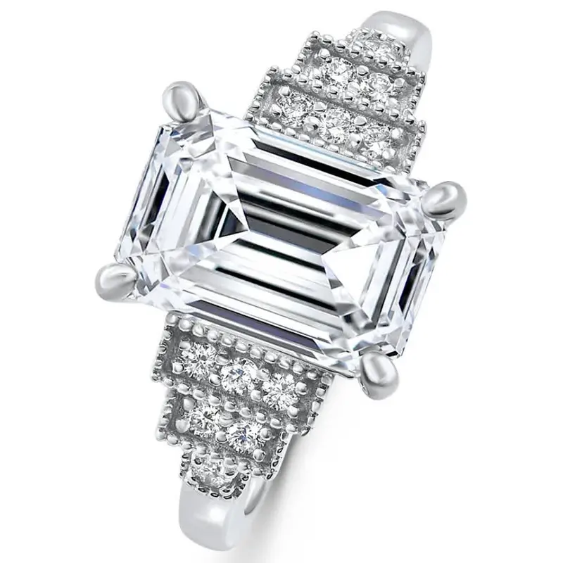 Certified 2.15Ct - 6.15Ct Emerald Cut Lab Grown Diamond Engagement 14K Gold Ring 1