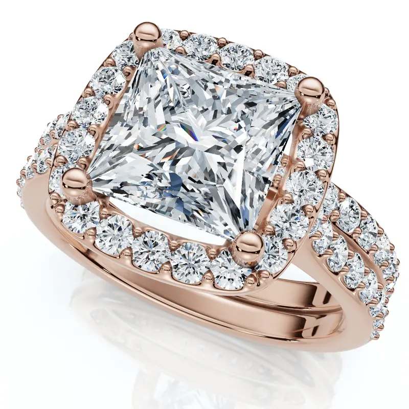 Certified 2 3/4Ct Princess Cut Diamond Engagement Wedding Ring Set 14K Lab Grown 1