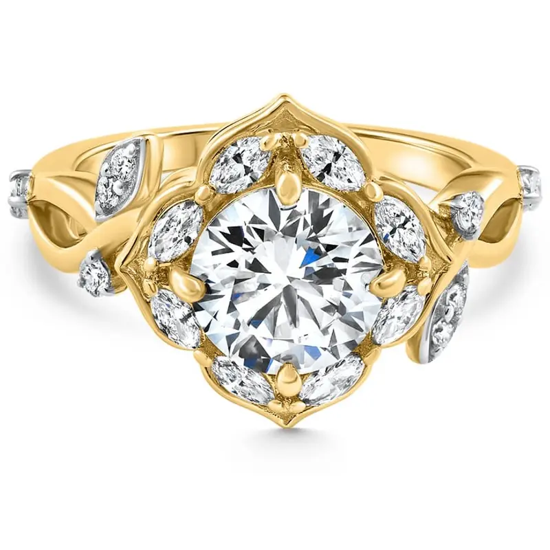 Certified 2.53Ct Diamond Engagement Vine Petal Ring 14K Yellow Gold Lab Grown Size: 7 1