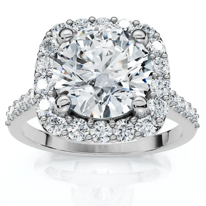Certified 2Ct Cushion Halo Diamond Engagement Ring Accent White Gold Lab Grown 1
