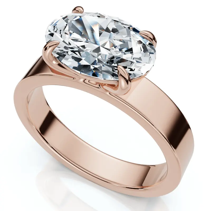 Certified 2Ct Oval East West Cigar Band Solitaire Engagement Ring Lab Grown 1