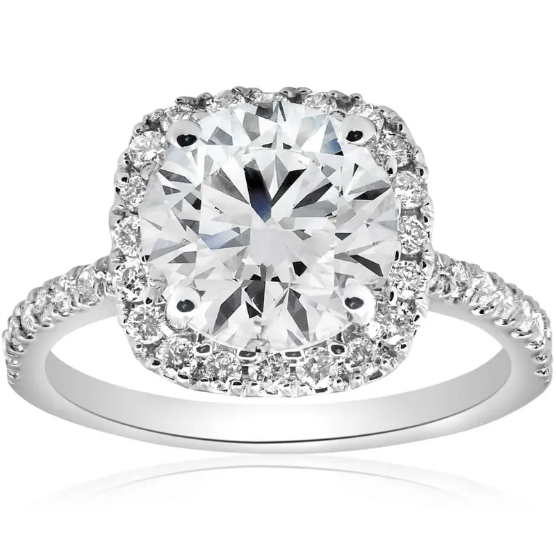 Certified 3 1/2Ct Cushion Halo Diamond Engagement Ring 14K Gold Or Pt Lab Grown 1