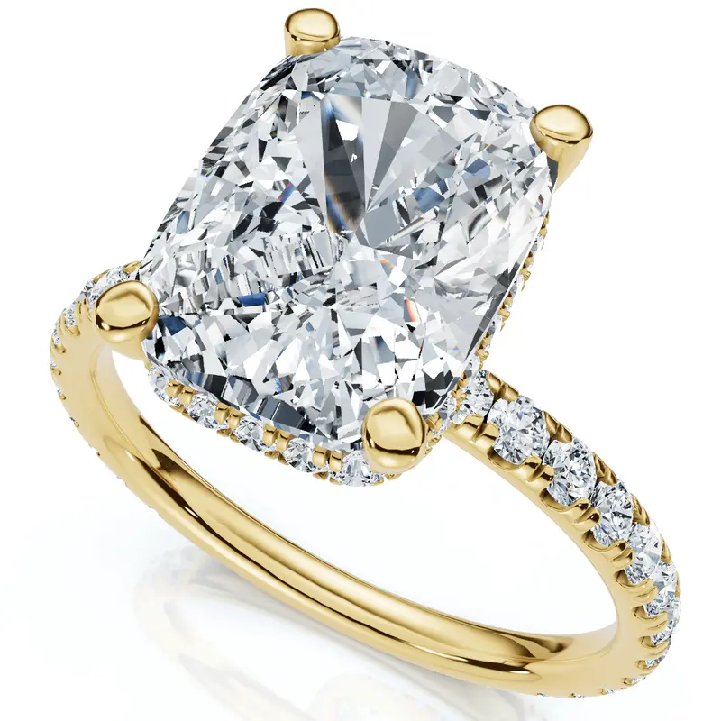 Certified 3 1/2Ct Cushion Hidden Halo Diamond Engagement Ring 14K Gold Lab Grown 1