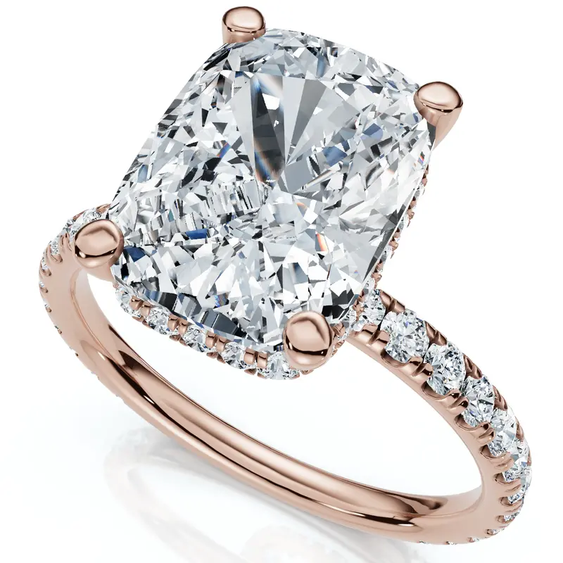 Certified 3 1/2Ct Cushion Hidden Halo Diamond Engagement Ring 14K Gold Lab Grown 1