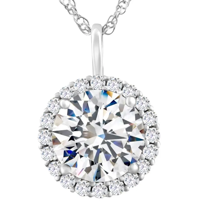 Certified 3 1/2Ct Halo Diamond Pendant 14K Gold Women's Necklace Lab Grown 1