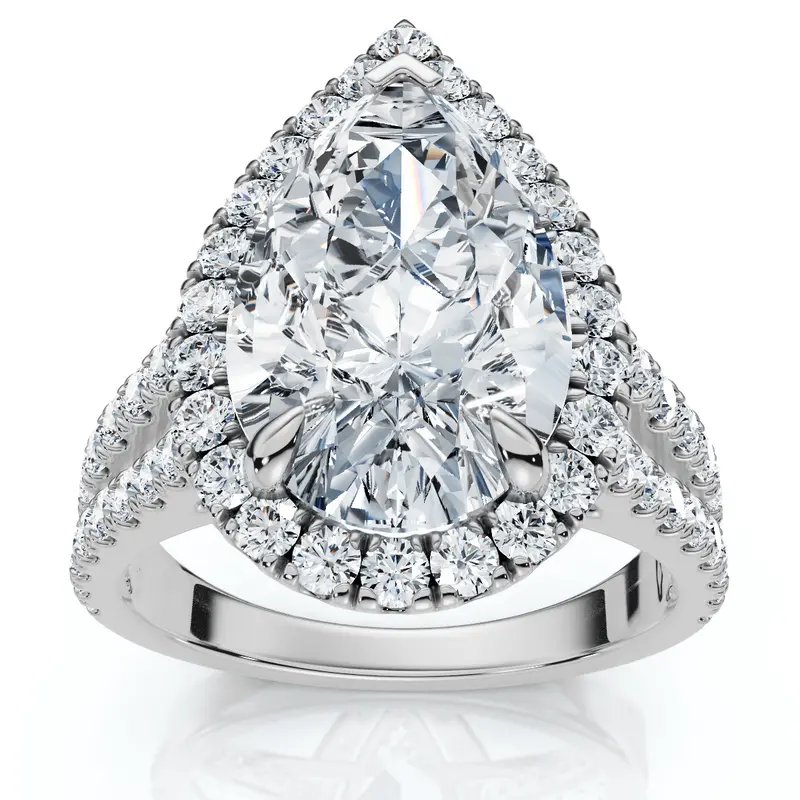 Certified 3 3/4Ct Pear Shape Diamond Engagement Ring 14K Gold Or Pt Lab Grown 1