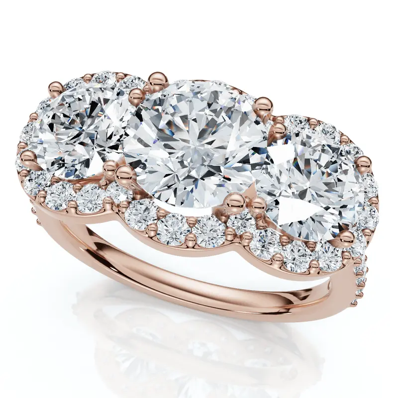 Certified 3 3/4Ct Three Stone Diamond Engagement Ring 14K Gold Lab Grown 1