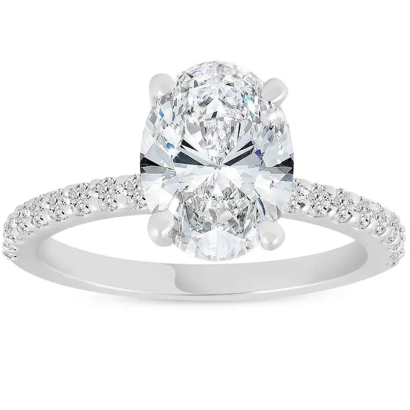 Certified 3 3/8Ct Oval Diamond Engagement Ring Hidden Halo Lab Grown White Gold 1