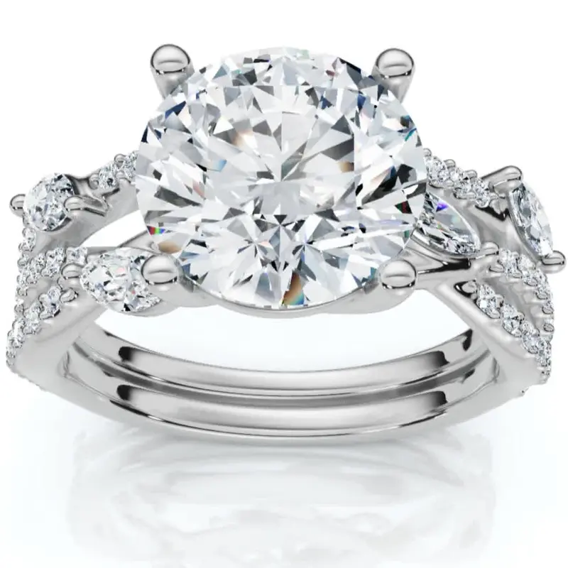 Certified 3 5/8Ct Diamond Engagement Wedding Ring Set 14K Gold Lab Grown 1