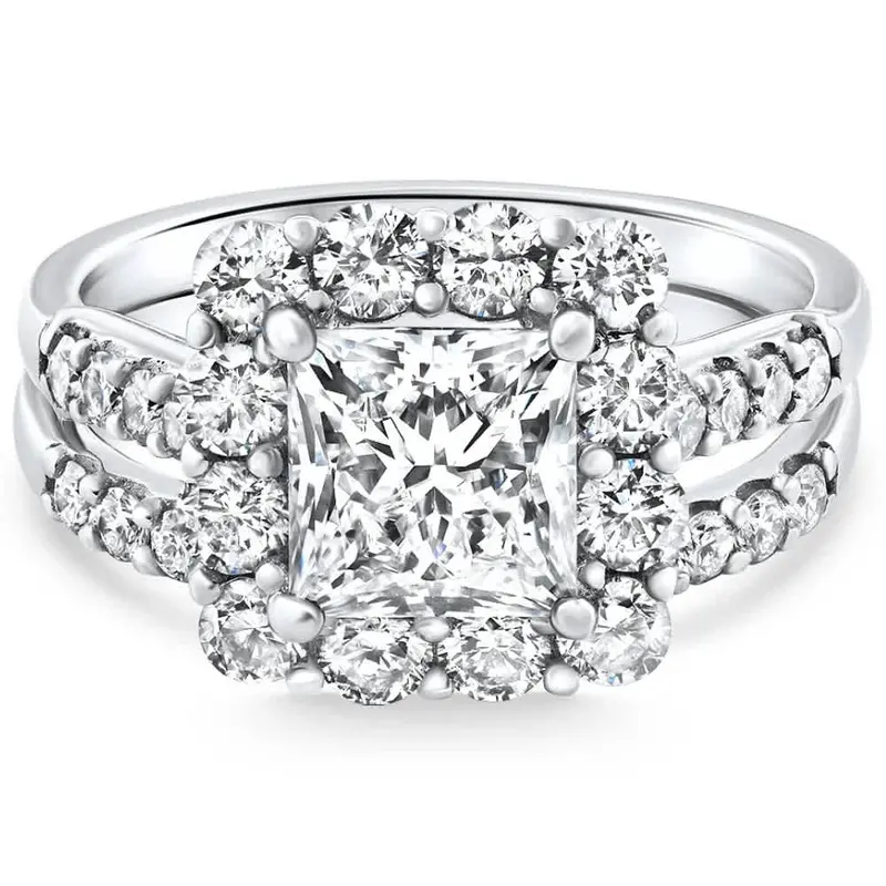 Certified 3.50Ct Princess Diamond Engagement Wedding Ring Set 14K Gold Lab Grown 1