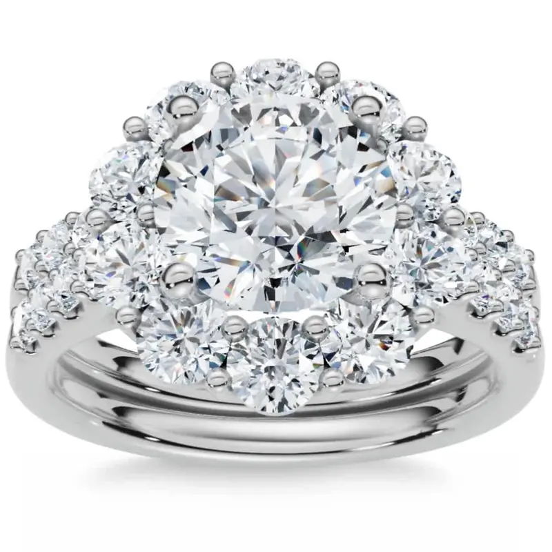 Certified 3-Carat Halo Diamond Engagement Ring Set — 14K Gold, Lab-Grown Option