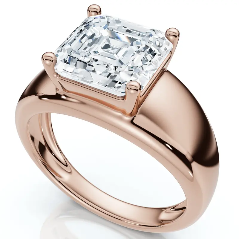 Certified 3Ct Asscher Cut Solitaire Cigar Band 14K Gold Or Platinum Lab Grown 1