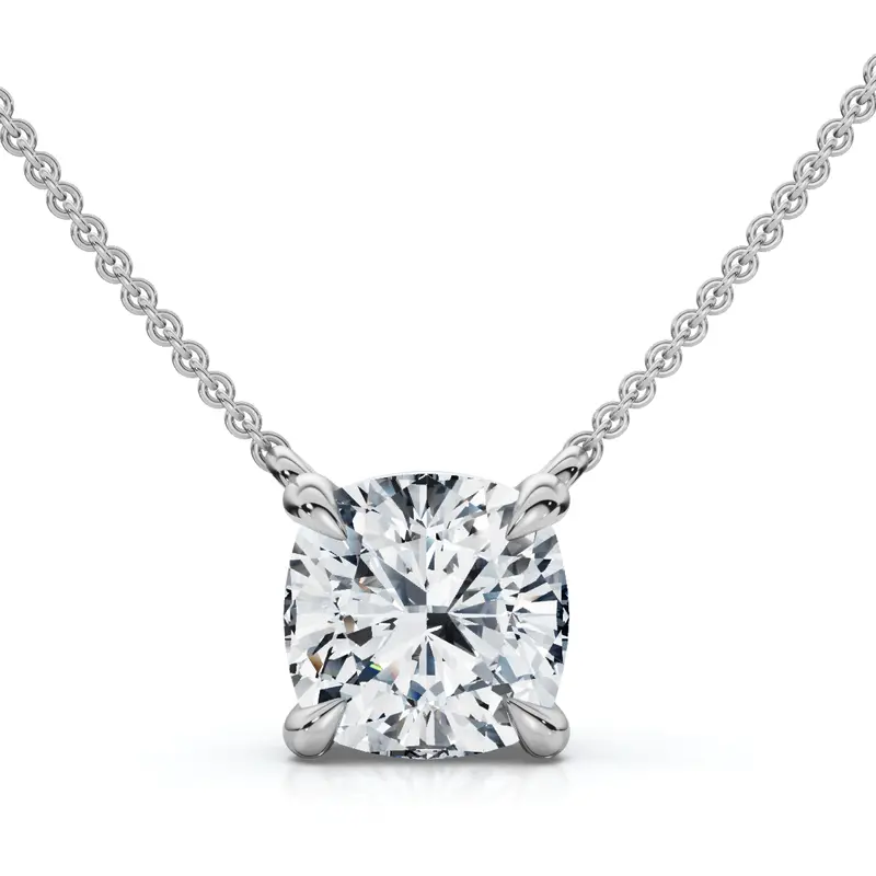 Certified 3Ct Cushion Solitaire Diamond Pendant 14K Gold 18" Necklace Lab Grown 1