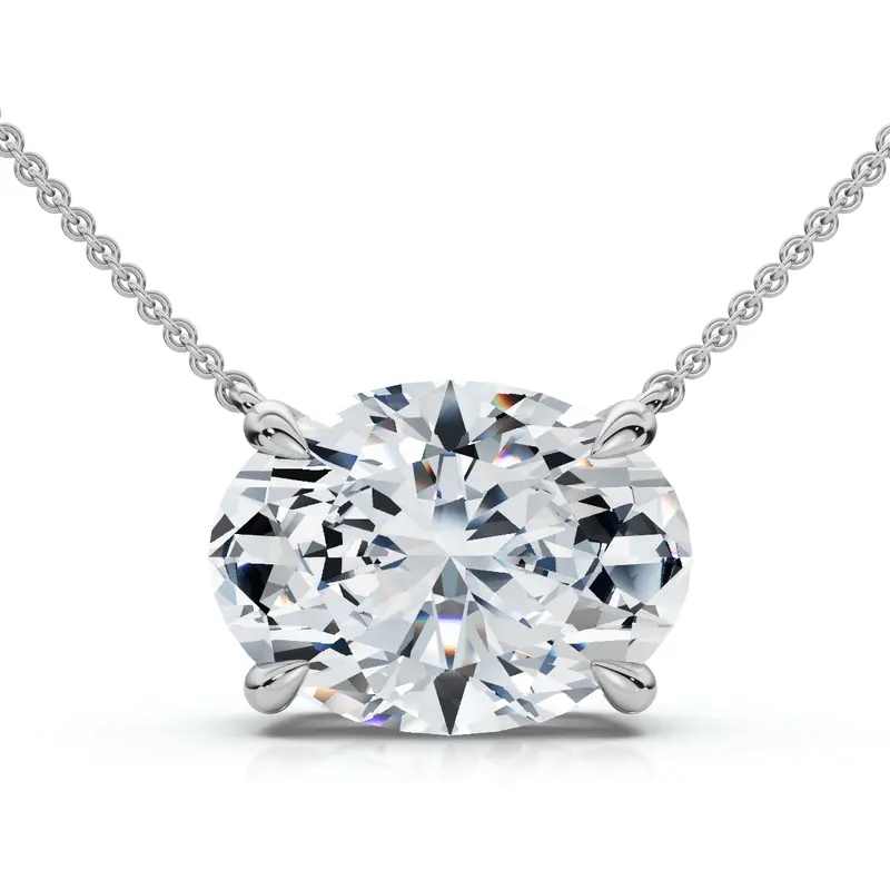 Certified 3Ct Diamond Oval Solitaire Pendant 14K Gold 18" Women's Chain Lab Grown 1