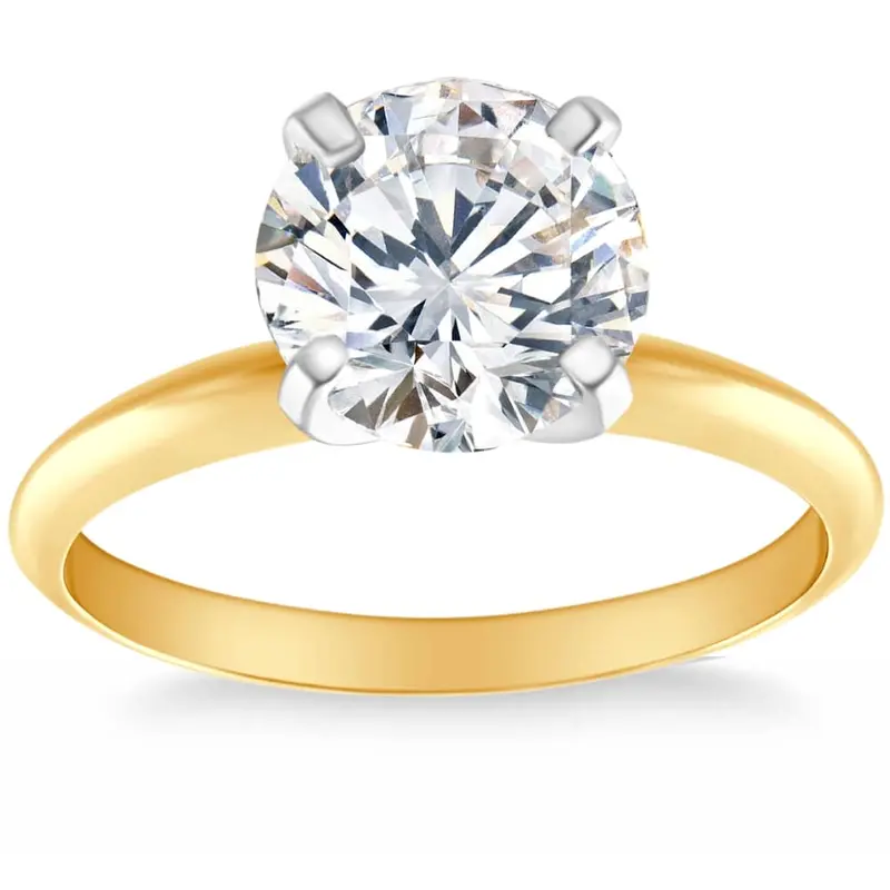 Certified 3Ct Diamond Solitaire 14K Yellow Gold Round Cut Engagement Ring Lab Grown 1