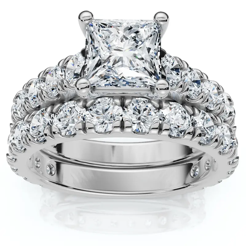 Certified 3Ct Princess Cut Diamond Engagement Ring Set 14K Gold Lab Grown 1