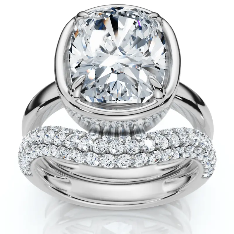 Certified 4 1/2Ct Cushion Pave Andrea Engagement Wedding Ring Set Gold Lab Grown 1