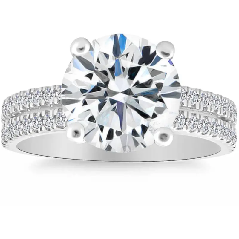 Certified 4 1/2Ct Diamond Engagement Ring Multi-Row Pave Diamonds Gold Lab Grown 1