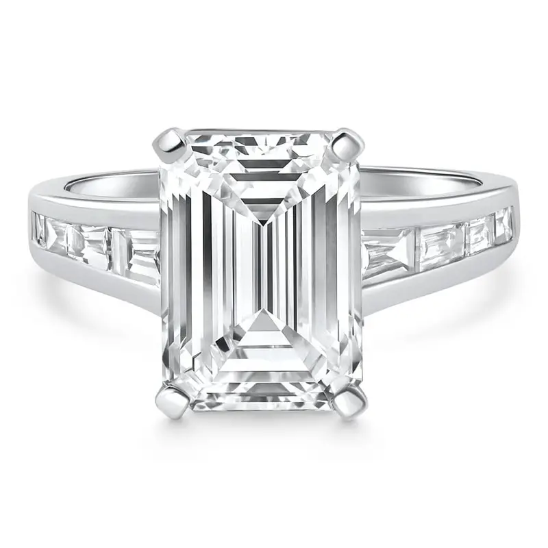 Certified 4 1/2Ct Emerald Diamond Baguette Engagement Ring 14K Gold Lab Grown Size: 5.5 1