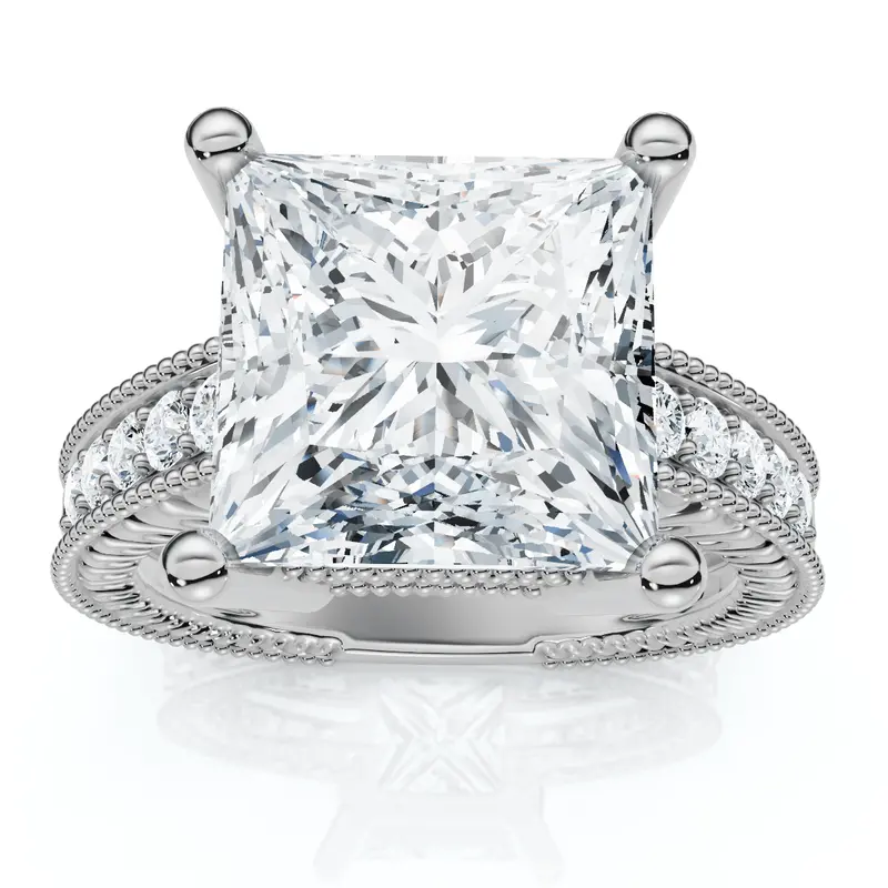 Certified 4 1/5Ct Princess Cut Diamond Vintage Engagement Ring Lab Grown 1