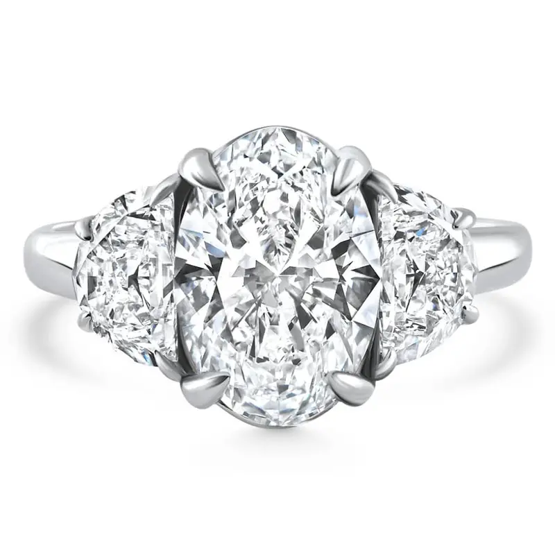 Certified 4.40Ct Oval & Half Moon Diamond Engagement Ring White Gold Lab Grown 1