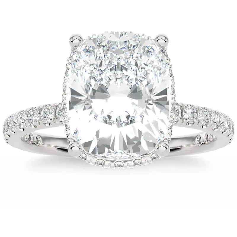 Certified 4.50Ct Cushion Diamond Engagement Ring Hidden Halo 14K Lab Grown 1