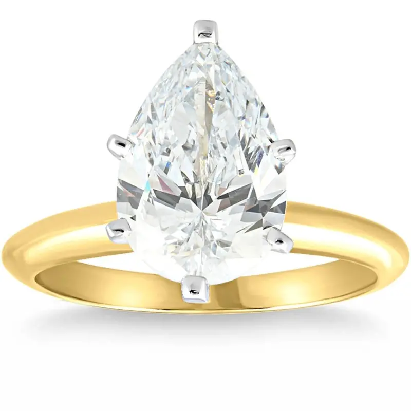 Certified 4 Ct Pear Solitaire Diamond Engagement Ring 14K Gold Lab Grown Size: 6.5 1
