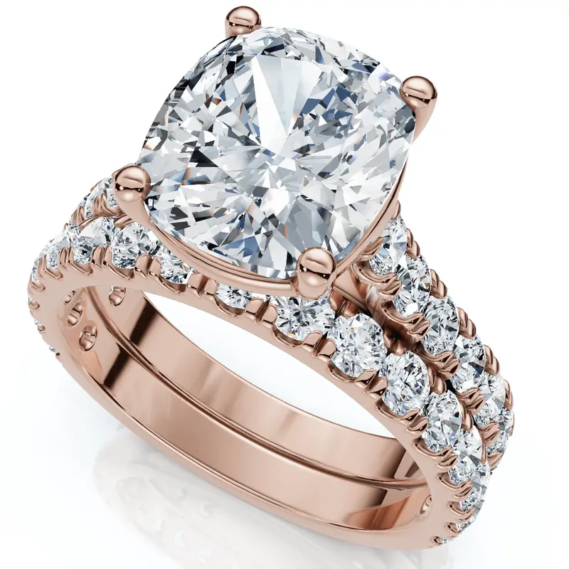 Certified 4Ct Cushion Diamond Engagement Wedding Ring Set 14K Gold/Pt Lab Grown 1