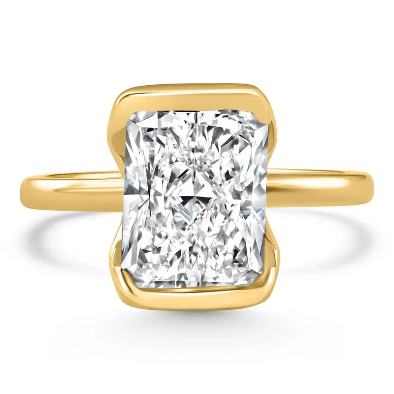 Certified 4Ct Radiant Cut Diamond Bezel Engagement Ring Yellow Gold Lab Grown 1