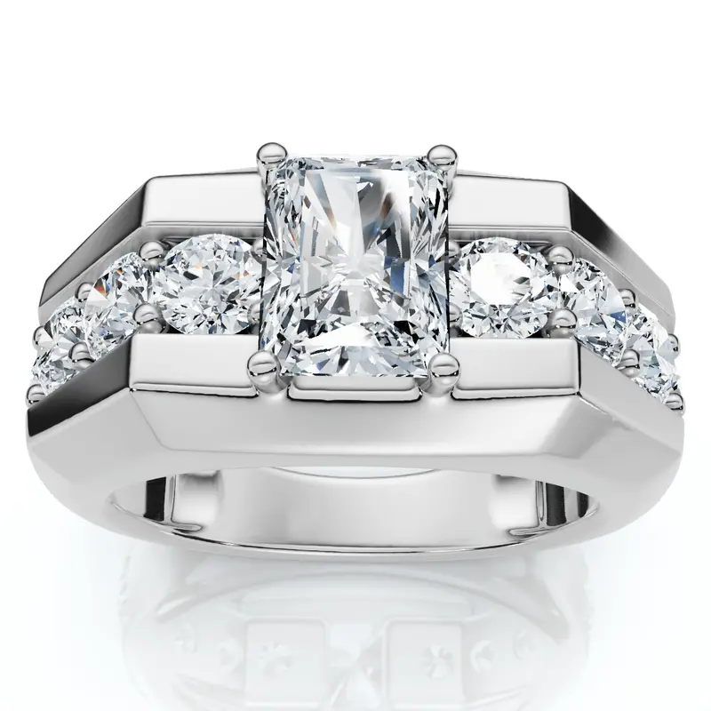 Certified 6 1/2Ct Men's Radiant Cut Diamond Ring 14K Gold Lab Grown Fg/Vs 1